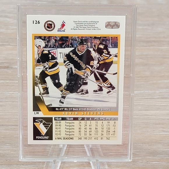 Kevin Stevens Autographed 1993 Upper Deck Pittsburgh Penguins Hockey Card 126 - Picture 2 of 6